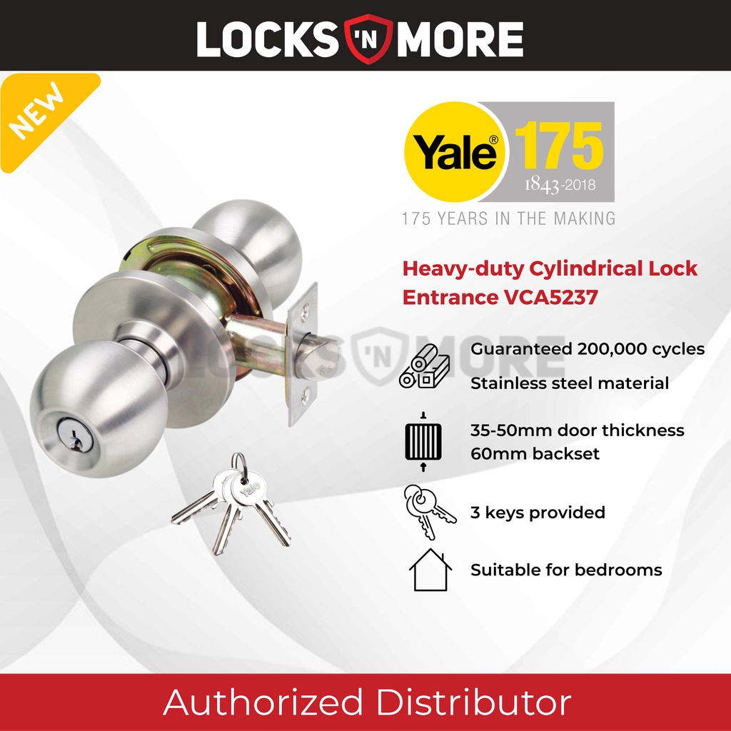 (100% Original) Yale Heavy Duty Cylindrical Entrance Door Knob Lock Set ...