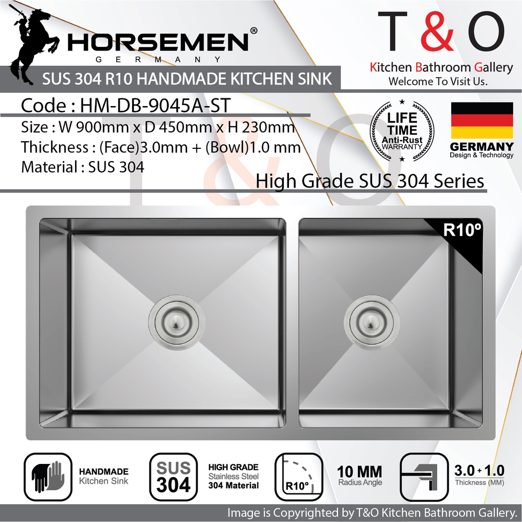 Horsemen SUS304 R10 Undermount and Topmount Handmade Kitchen Sink.