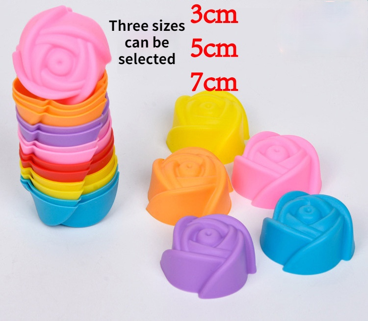 Three Sizes Can Be Selected, Large, Medium and Small Rose Flower Silicone Cake Mold Muffin Cup Biscuit Mold DIY