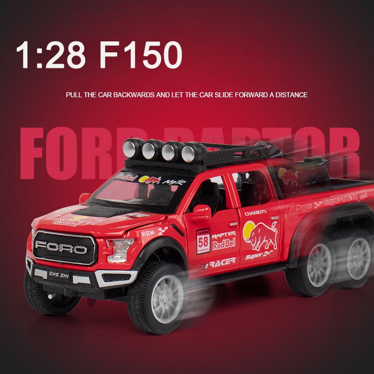 128 FORD RAPTOR F150 6X6 RedBull Edition Car Models Alloy Diecast Toy