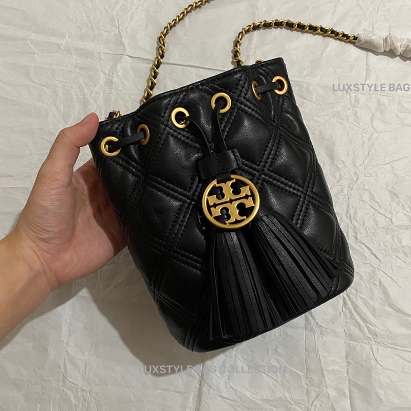 💯 Authentic Original Tory Burch Fleming Soft Mini Bucket Bag Black Chain  Leather Strap | Shopee Malaysia