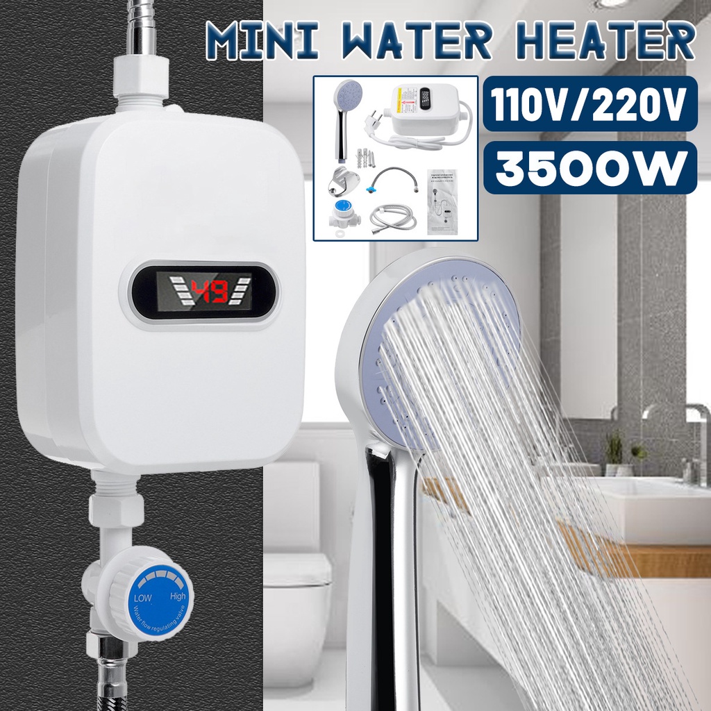 3500W Shower Water Heater Wall Mounted Instant Mini Electric Water Heater Digital Display For Kitchen Bathroom