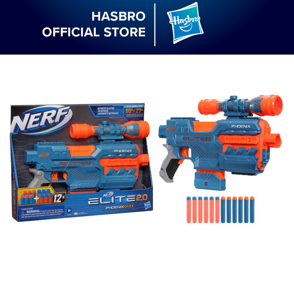 Nerf Elite 2.0 Phoenix CS-6 Motorized Blaster, 12 Official Nerf Darts ...