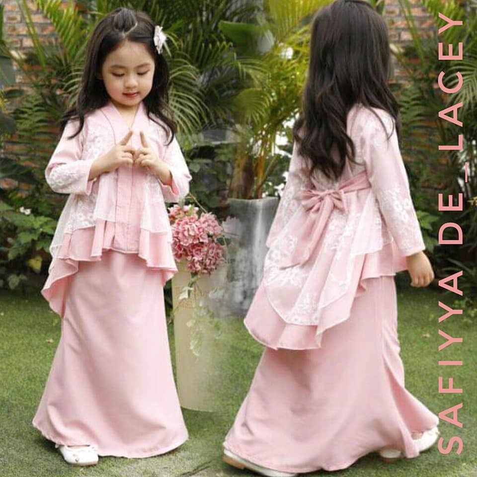 KIDS BAJU MUSLIMAH KEBAYA RAYA 2019 LACE DUSTY PINK 