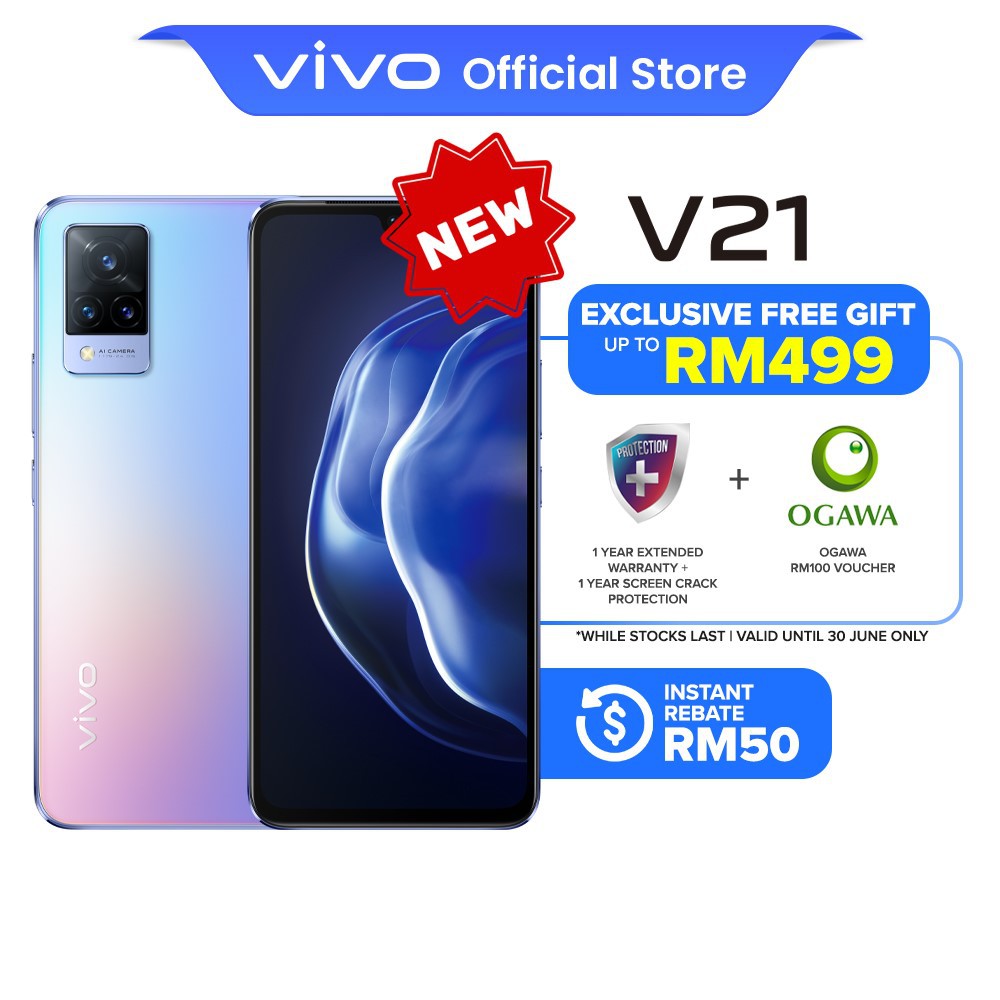 New Vivo V21 Smartphone 8gb 128gb 6 44 Amoled 4 000mah 33w Flashcharge Ois Night Selfie Shopee Malaysia