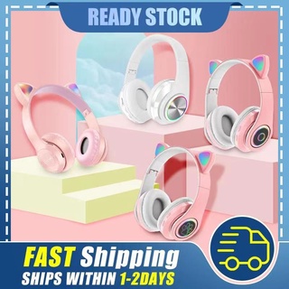 Stock In Malaysia cat ear headphone wireless headphone wireless earphone bluetooth earphone LED cute Headset  with mic