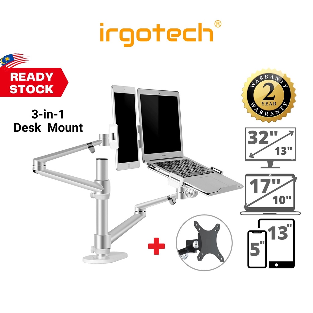 IRGOTECH MSeries Tablet Laptop Desk Mount Dual Arm with Inter