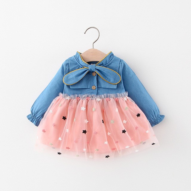 shopee: Baby Girl Dress Denim Girl Dress Summer Sleeveless Baby Dress Girl Costume Kids Dress Princess Dress (0:3:Color:Pink-long;1:1:Size:3-6 Months)