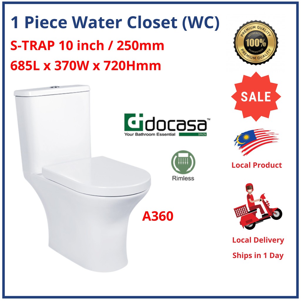 DOCASA RIMLESS 1 Piece WC STrap 250mm / 10 inch EUROPEAN BRAND Model