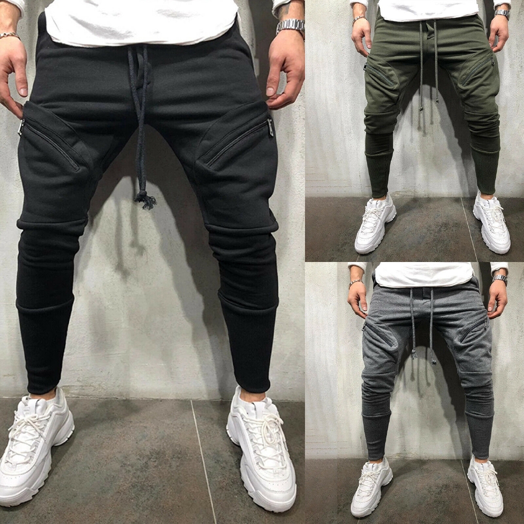 Men Sweatpants Sport Long Zip Pocket Fitness Workout Gym Jogging Hose Shopee Malaysia