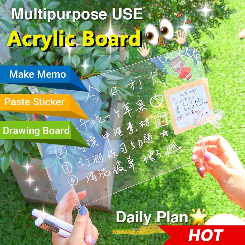 Ready Stock Transparent Acrylic Memo Writing Board Notice Board Message