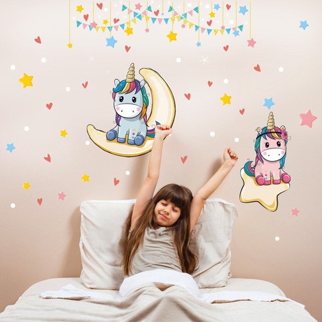 STIKER DINDING UNICORN AND MOON PONEY HIASAN BILIK TIDUR ANAK KIDS 