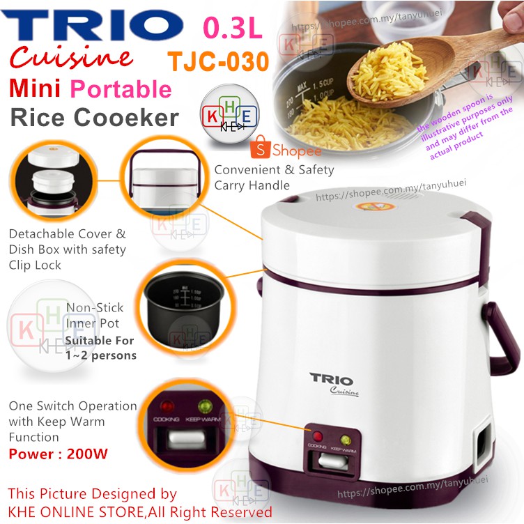 Trio 0.3L Mini Portable Non Stick Jar Rice Cooker Periuk Nasi Kecil v Keep Warm Function TJC-030