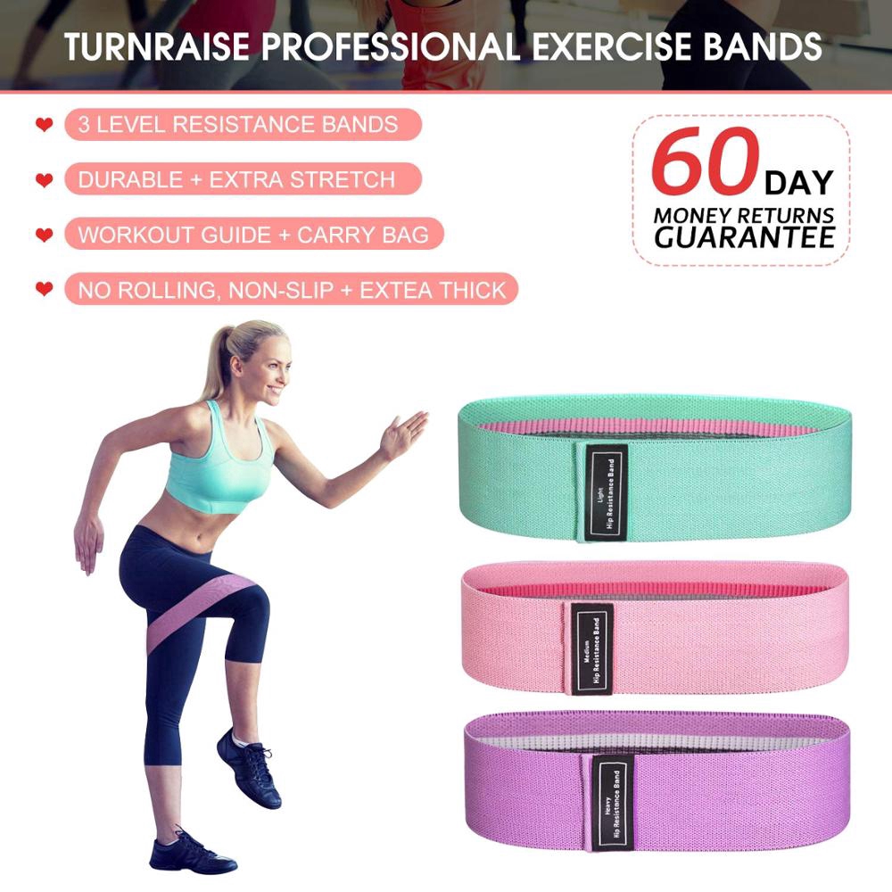 3 Hip Circle Loop Bands Workout Exercise Guide & Bag Resistance Booty Bands Set