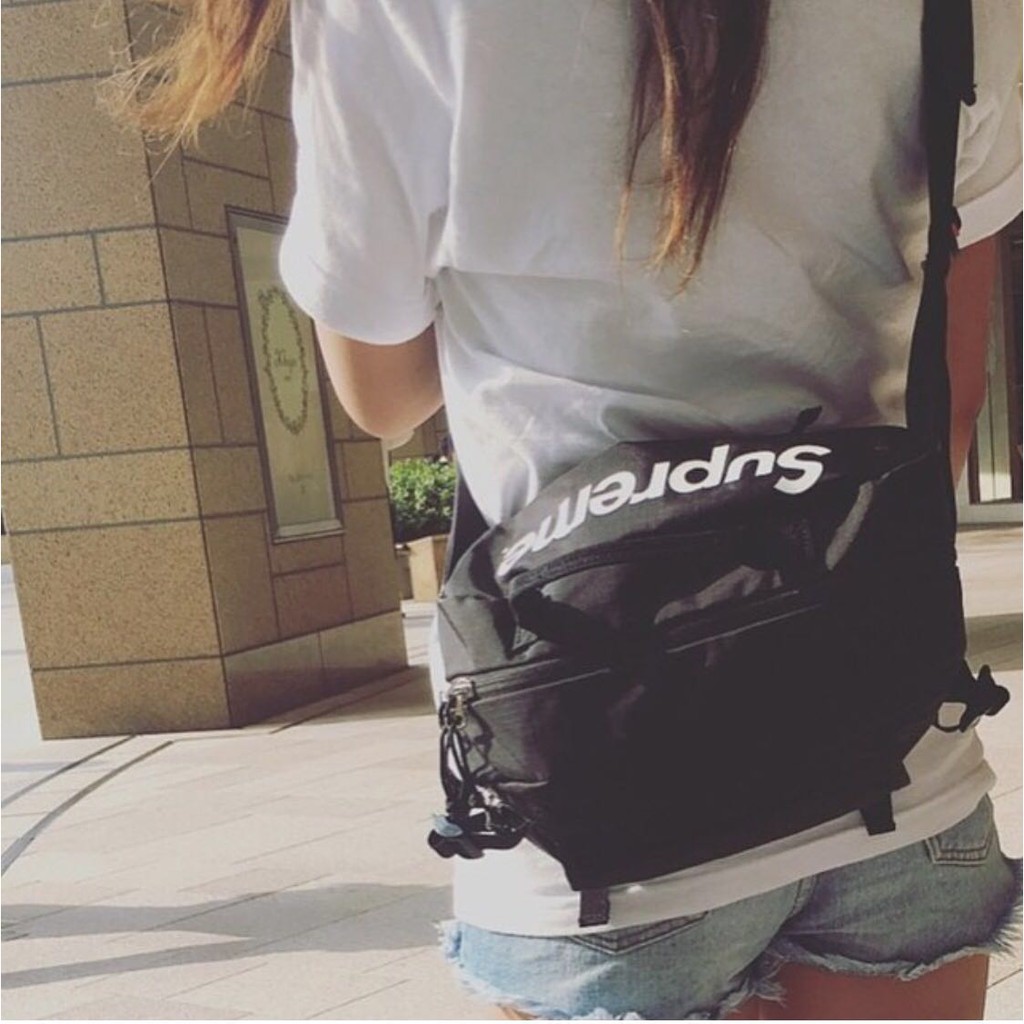 supreme waist bag on body