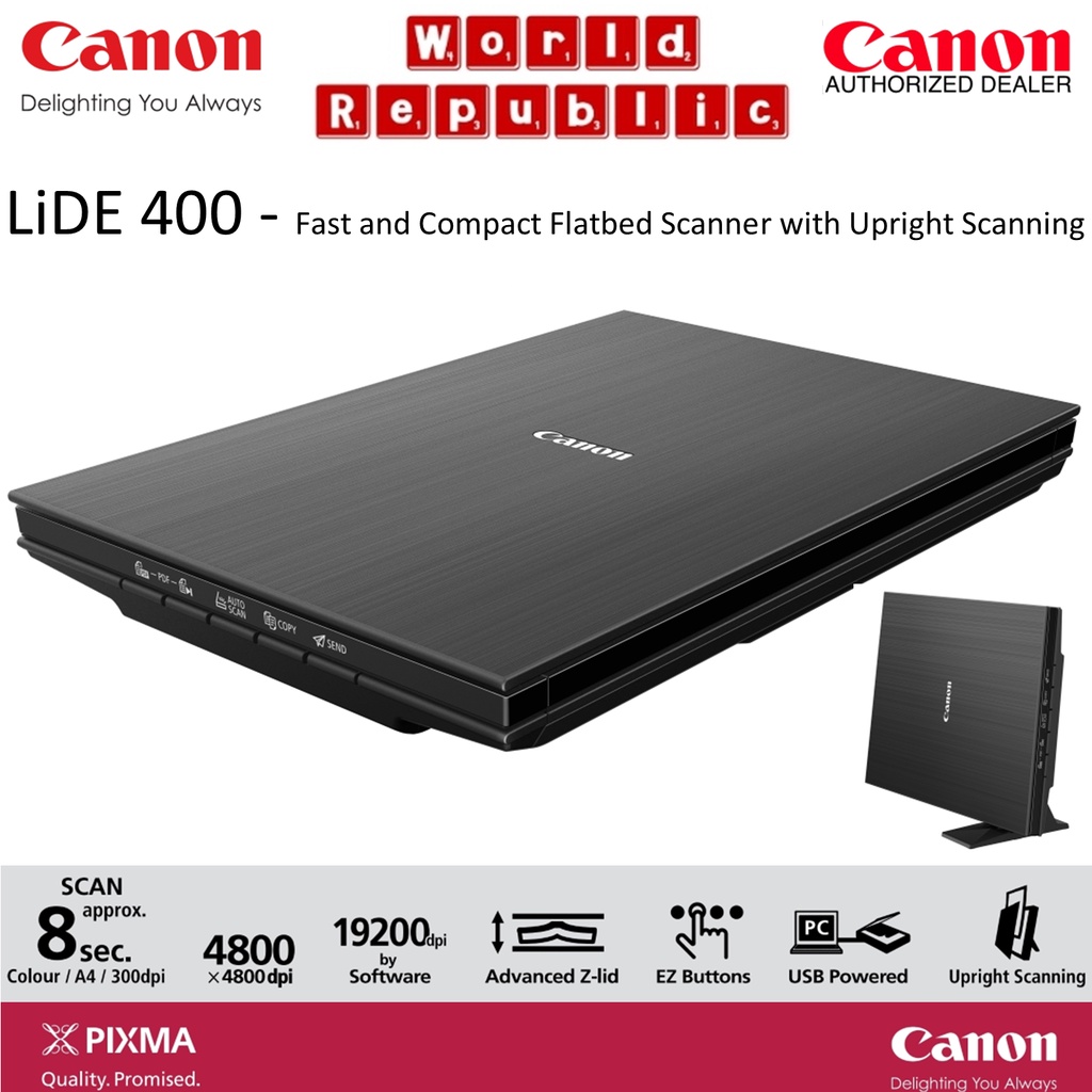 Canon LiDE 400 Fast and Compact Flatbed Scanner with Upright Scanning - 4800 x 4800 dpi - A4, 300dpi Approx. 8 secs