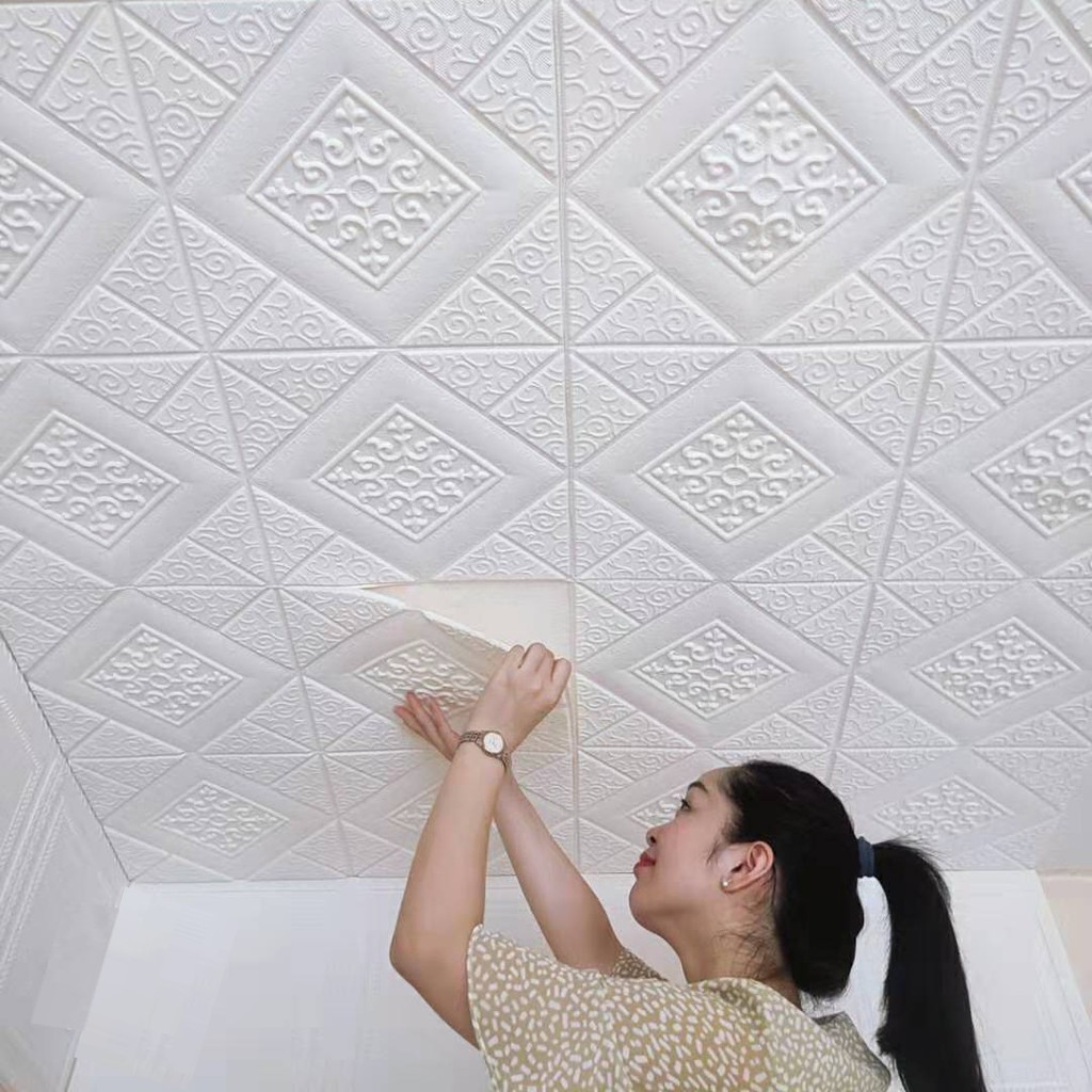 Ceiling Wallpaper dinding 3D waterproof foam wall interior and exterior  decoration self-adhesive bricks wall decoration wall sticker living roon  bedroom wall paper | Shopee Malaysia