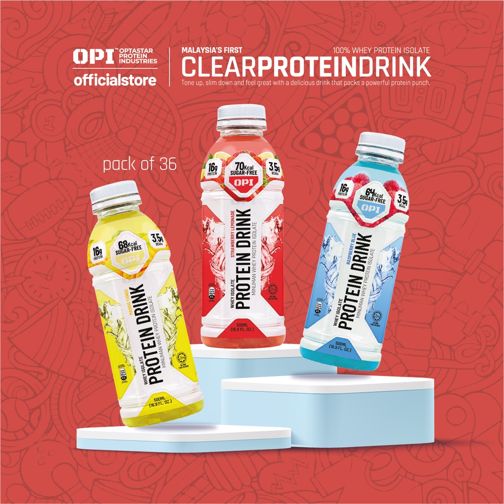 OPI CLEAR PROTEIN DRINK (500ML x 36) PACK OF 36 (CHOOSE YOUR FLAVOURS