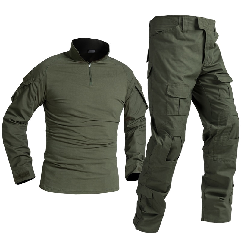 Outdoor Jungle Trekking Uniform Mountain Desert Suit Men Long Sleeve Shirt + Cargo Pants No Pads