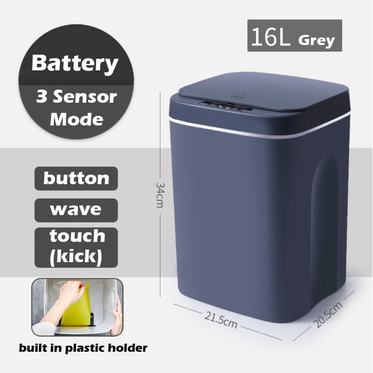 16L Smart Sensor Dustbin 3 Modes Kick Wave Button Automatic Rubbish Bin ...