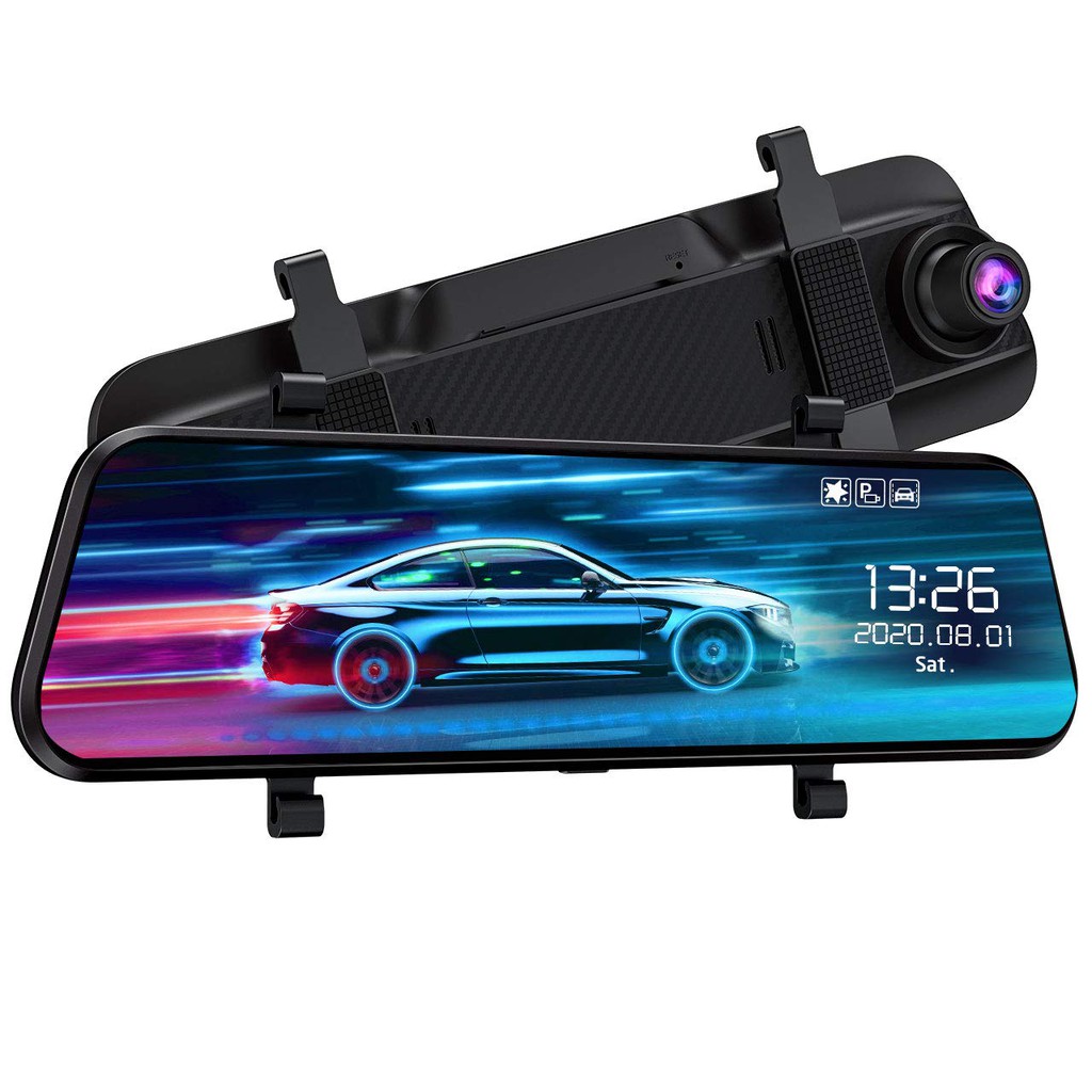10 Inch Mirror Dash Cam for Cars Full Touch Screen 1080P 170° Front and 1080P 150° Wide Angle Full HD Rear View Camera, Backup Camera Stream Media Free 32GB SD Card 