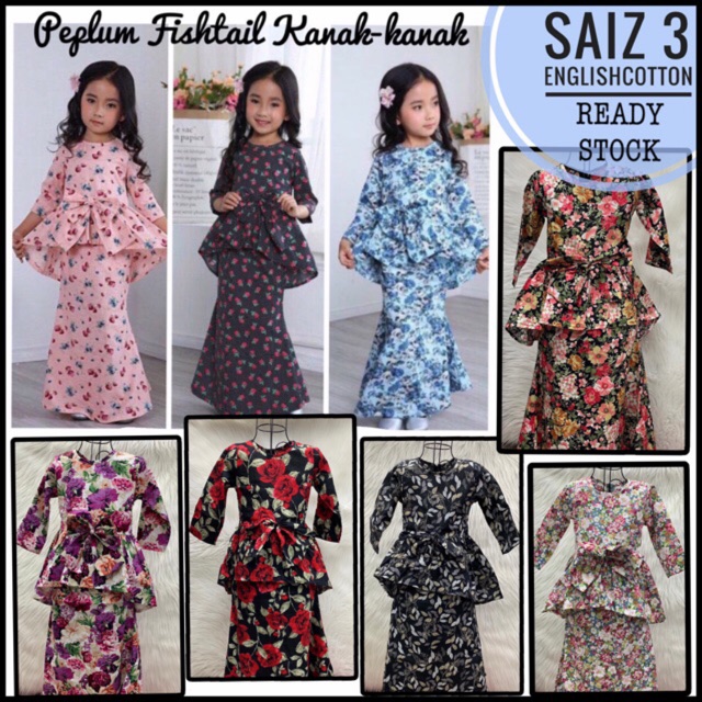 READY STOCK Saiz 3 Baju Kurung berfesyen Fishtail Kanak READY STOCK Saiz 3 Baju Kurung berfesyen Fishtail Kanak
