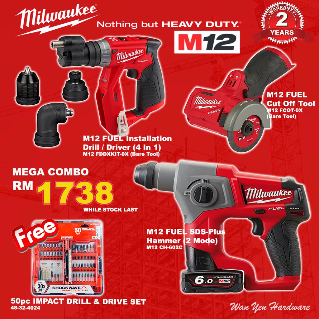 Milwaukee M12 Mega Combo M12 FDDX0 Installation Drill/Driver & M12 CH