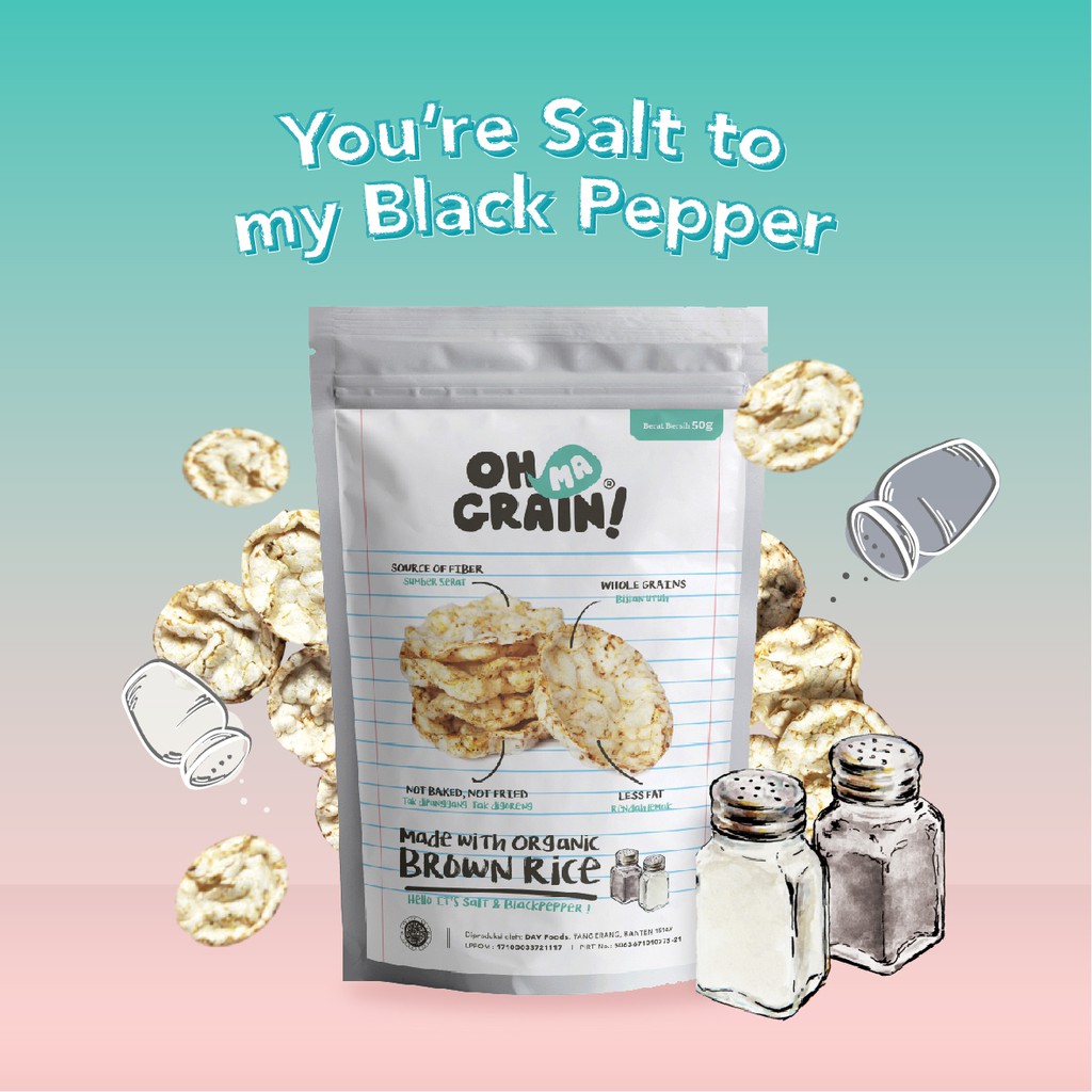 Oh Ma Grain Popped Rice Crackers Salt Black Pepper Salt Flavor And Pepper 50gr Shopee Malaysia