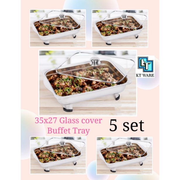 KT WARE 5set 35x27cm Buffet set (glass cover) / chafing dish / food tray kenduri tray  chafing dishs berkas lauk