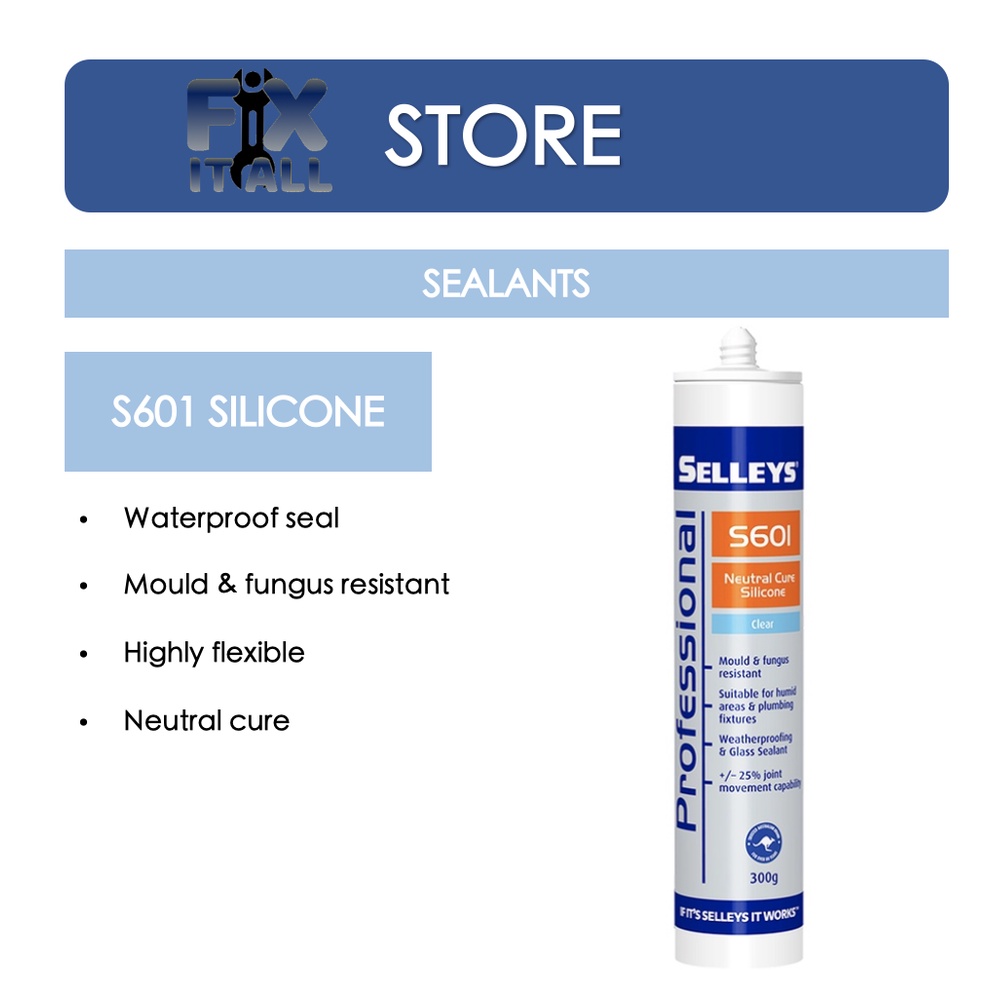 Selleys S601 Silicone Sealant 300gm Neutral Cure Silicone Sealant