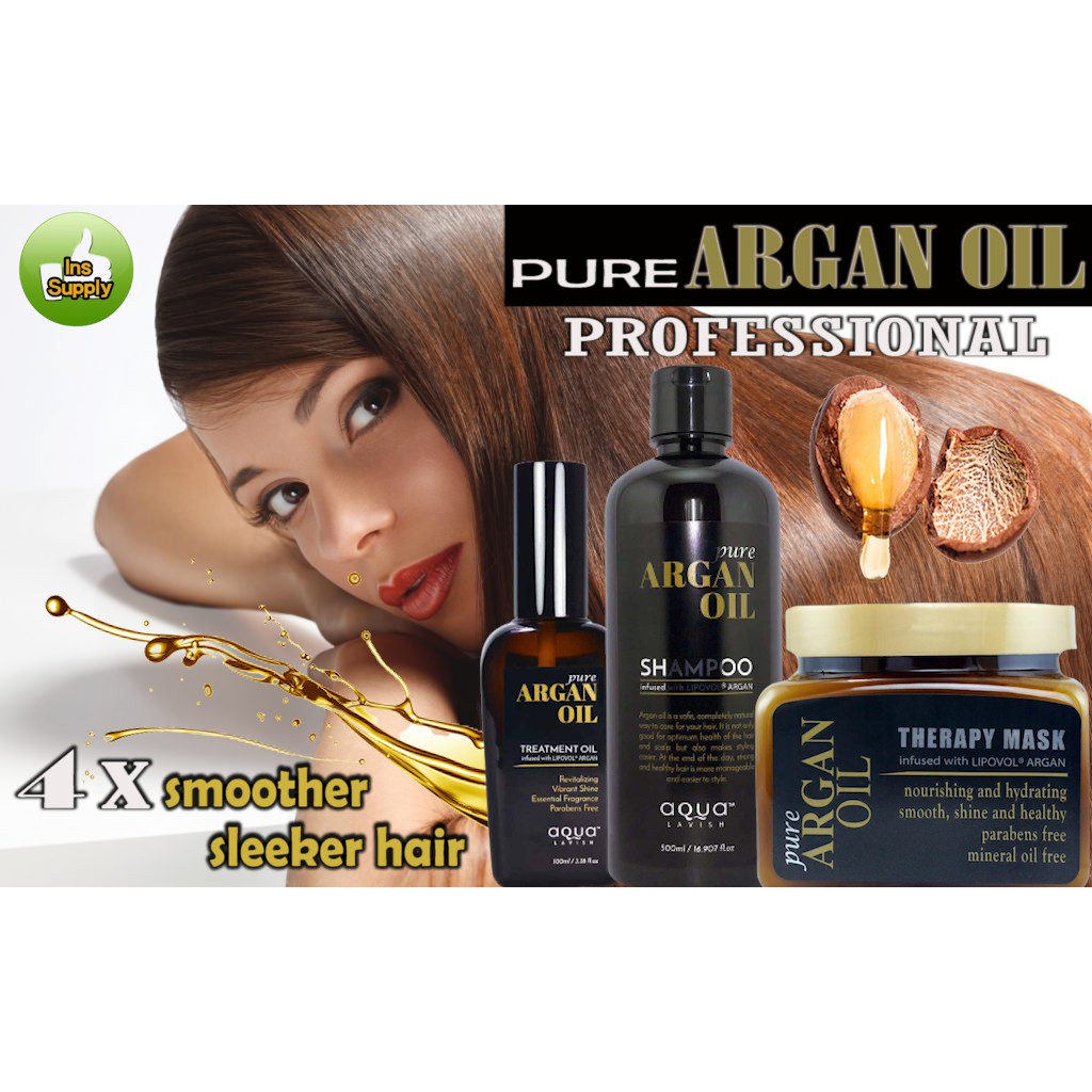 Aqua Lavish Pure Argan Oil Shampoo (500ml) Pure Argan Hair Mask (500ml)  Pure Argan oil Treatment Serum (100ml) | Shopee Malaysia