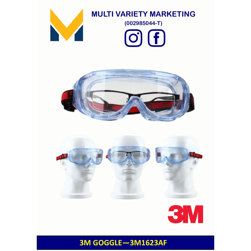 MVM - 3M 1623AF Safety Goggles Anti Fog Anti Scratch UV Resistance/ Safety Eyewear [Clear/ Transparent Lens]