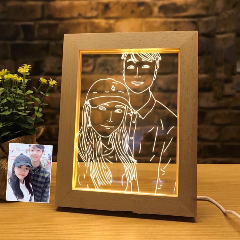 Download Nordic Solid Wood Led Frame 3d Desk Lamp Diy Night Light Customize Gift Frame Shopee Malaysia