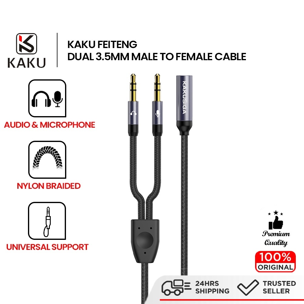 KAKU FEITENG 3.5mm Male to 2 Port 3.5mm Female Aux Audio Stereo Y Splitter Cable Adapter Microphone Headphone Laptop PC