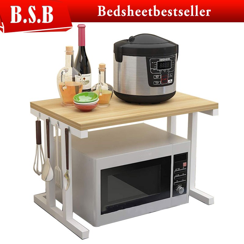 Wooden Microwave Oven Rack Rice Cooker Storage Rack Kitchen Shelf