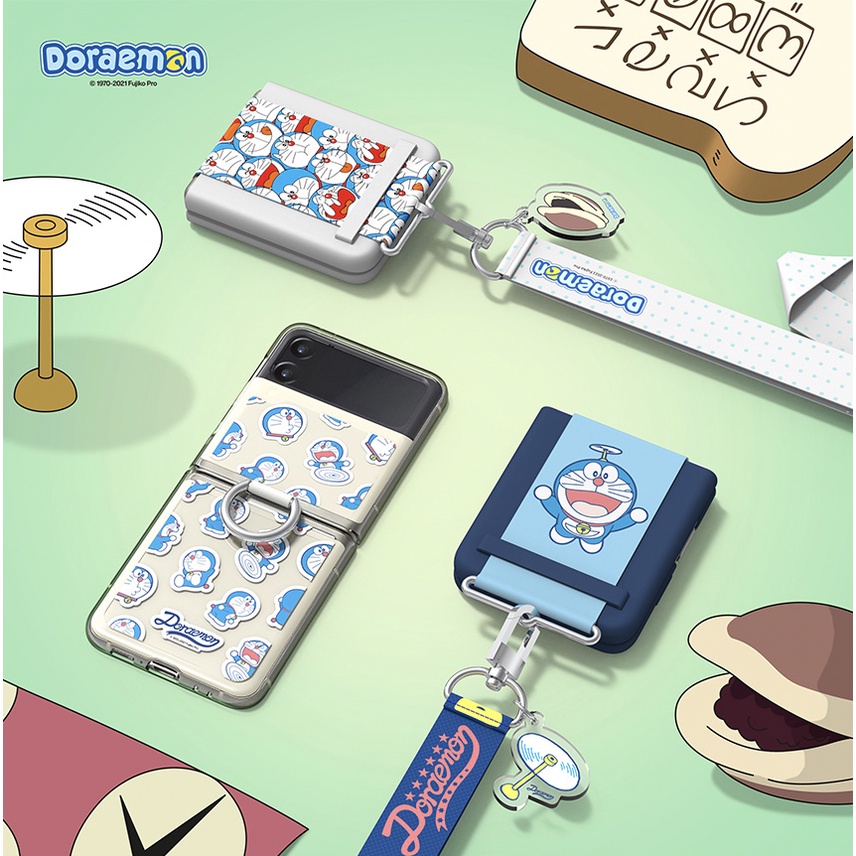 Galaxy Z Flip 3 S22 series X Doraemon Official Collaboration Accessory - palette / strap for Samsung official Clear Case with Ring Silicon Case with Strap / flip3 original dorayaki