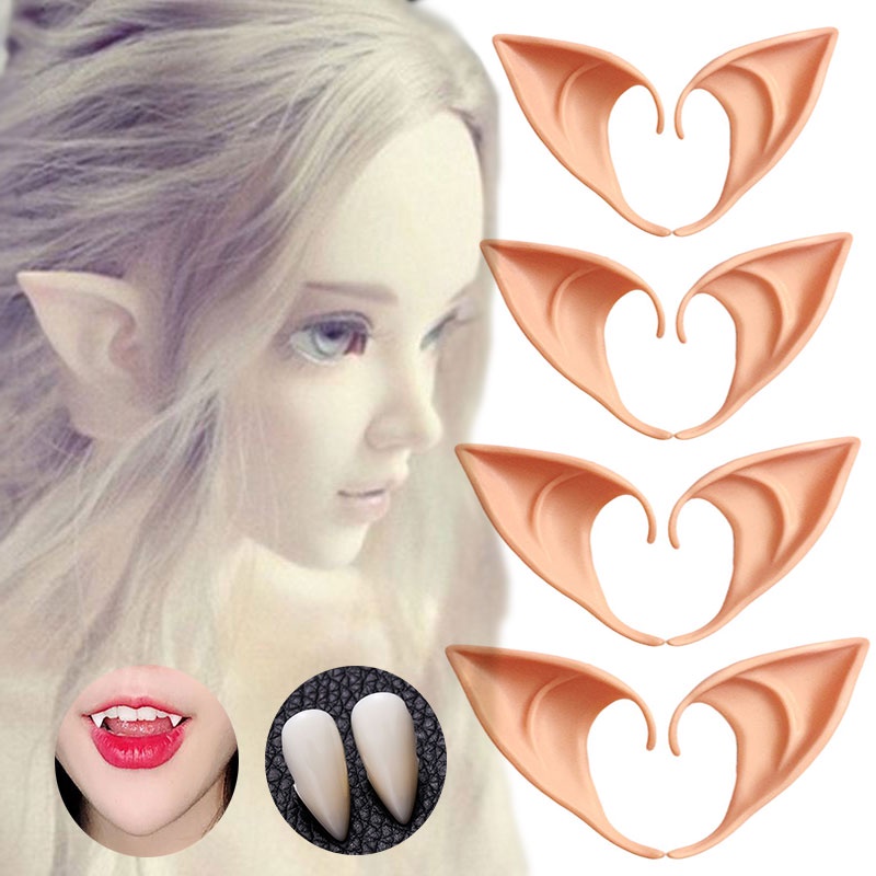 Latex Elf Ears Vampire Teeth Halloween Costume Pointed tooth Horror Props Stage Performance Cosplay