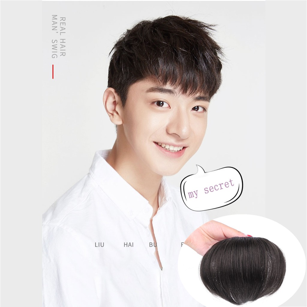 Men Forehead Real Human Hair Thickening Toupee Hairline
