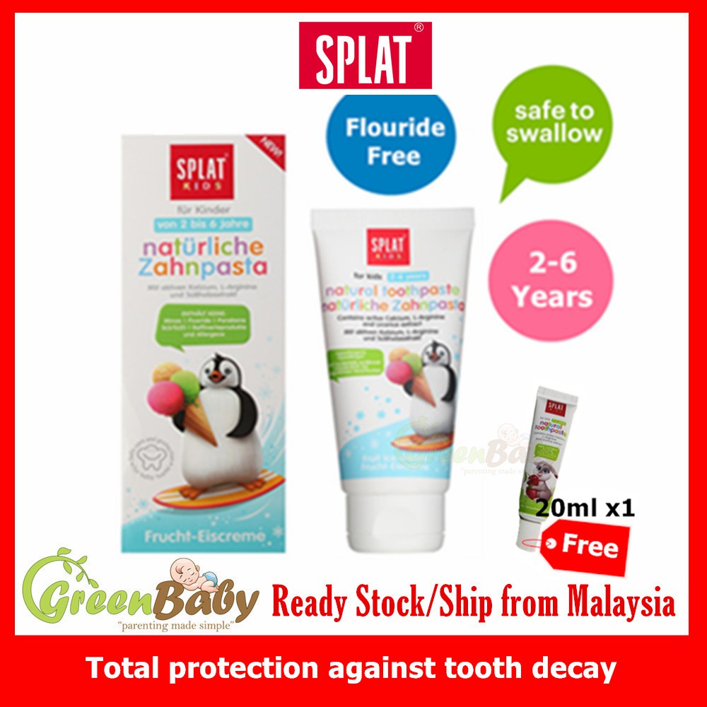 Ready Stock Splat Natural Toothpaste Fruit Ice Cream 2 6 Years Old 50ml - 