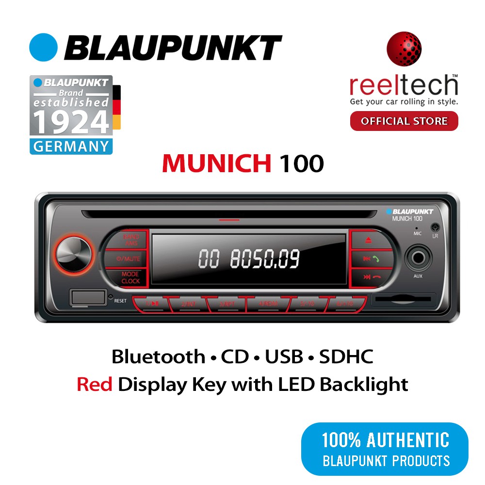 Blaupunkt Munich 100 Single Din Bluetooth CD USB SDHC Aux-in Radio Receiver | Player Kereta | Car Player