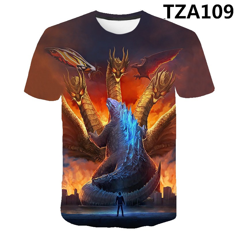 Kid/Youth God-Zi-lLa King of Mon-St-ER T-Shirts 3D Short Sleeve Tees for Girls Boys