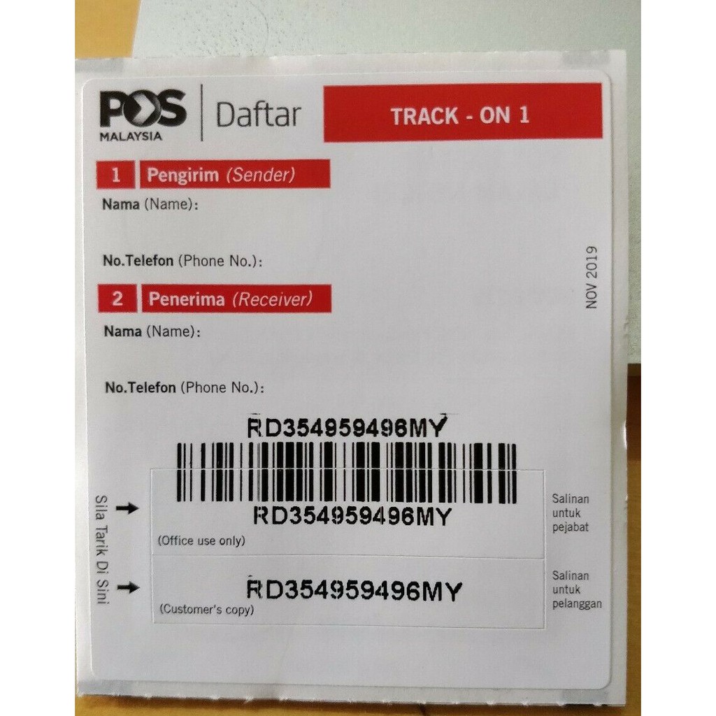 Malaysia Registered Mail Track On 1 Pos Daftar Sticker Mint Unused For Domestic Document Use Shopee Malaysia