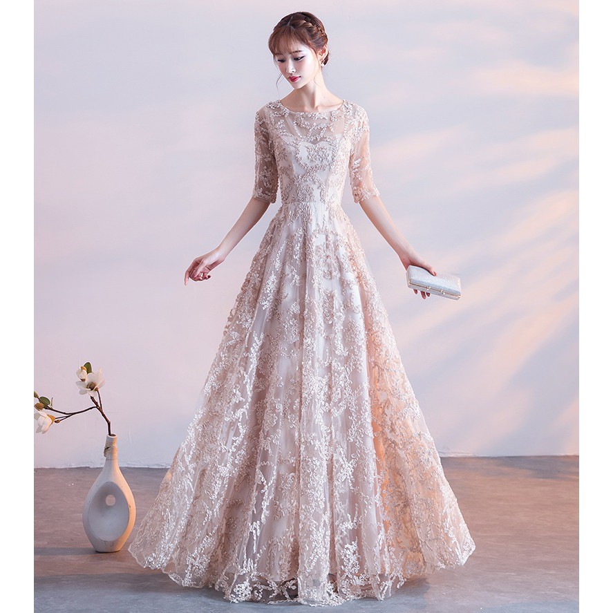 Beaunique O Neck Half Sleeve Structured Fit Cocktail Dinner Gown