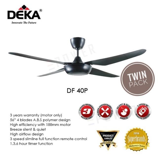 Deka Df40p 56 4 Blade Remote Control Ceiling Fan Twin Pack