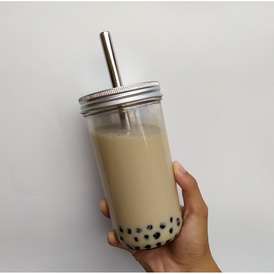  reusable  24oz glass bubble  tea  cup  with 12mm straw 