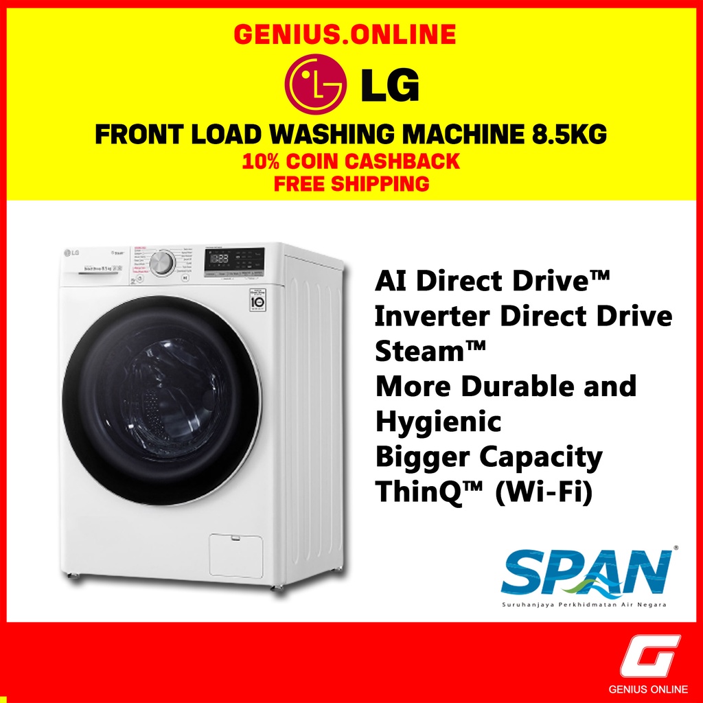 LG Slim AI Direct Drive Front Load Washing Machine 8.5kg FV1285S4W Shopee Malaysia
