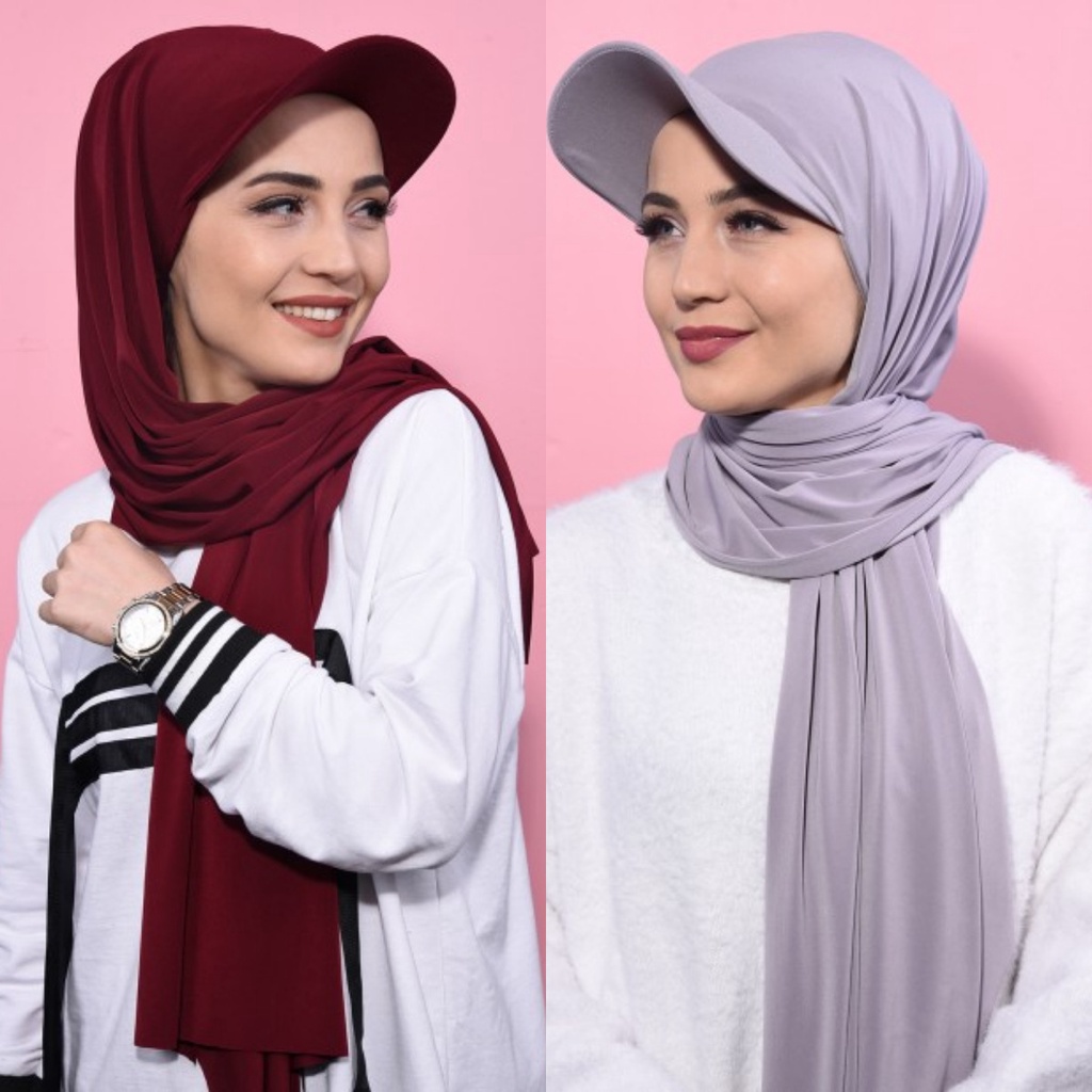 Muslim Fashion Hijab New Baseball Head Cap Hijab Solid Chiffon Shawl Tudung Sukan Chiffon Instant Scarf