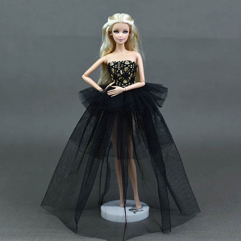Black Doll Clothes For Barbie Princess Wedding Dress Party Gown