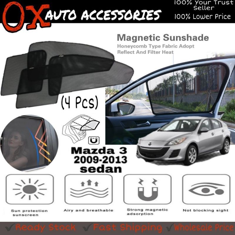 Mazda 3 2009 - 2013 Sedan Magnetic Sunshade (4Pcs) | Shopee Malaysia