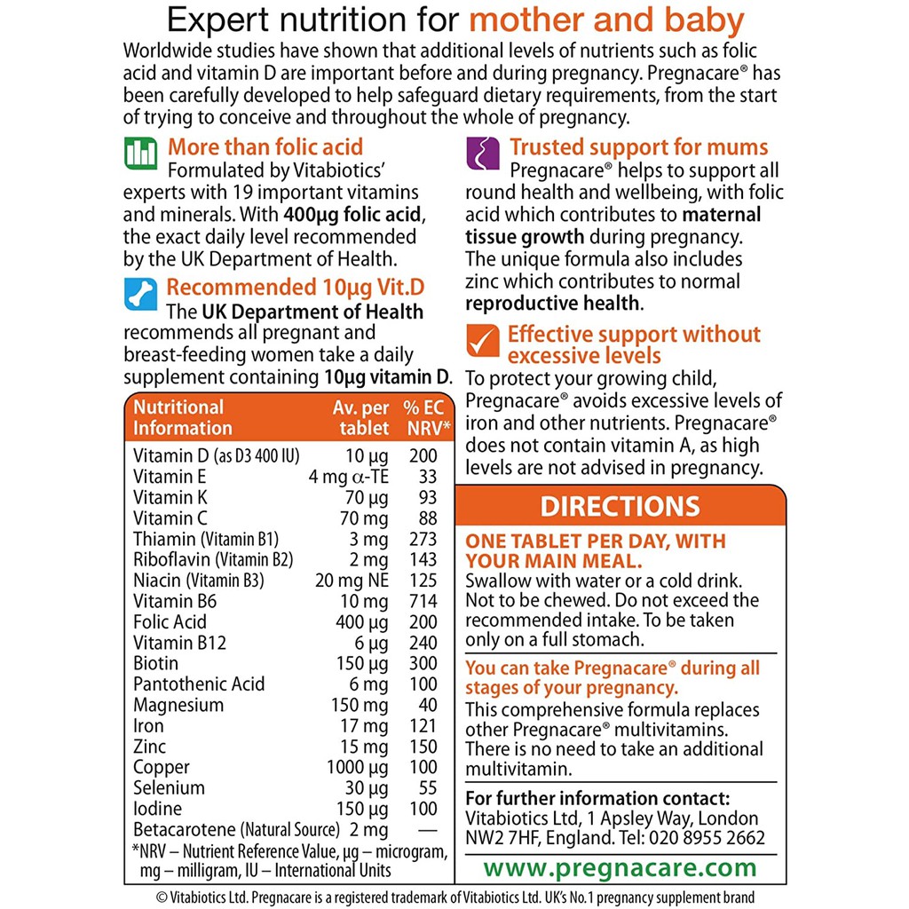 Buy Ready Stock Vitabiotics Pregnacare During Pregnancy Original 30 Tablets Seetracker Malaysia